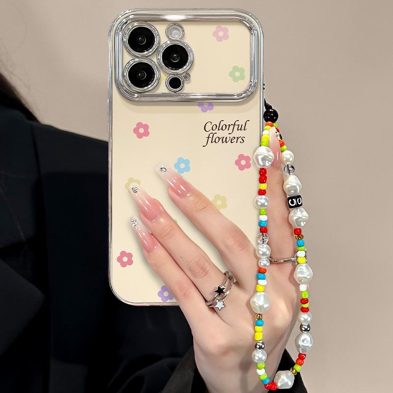 Color flower chain is suitable for Apple 16e mobile phone case 14promax small fresh 15 Korean sweet 14 silicone