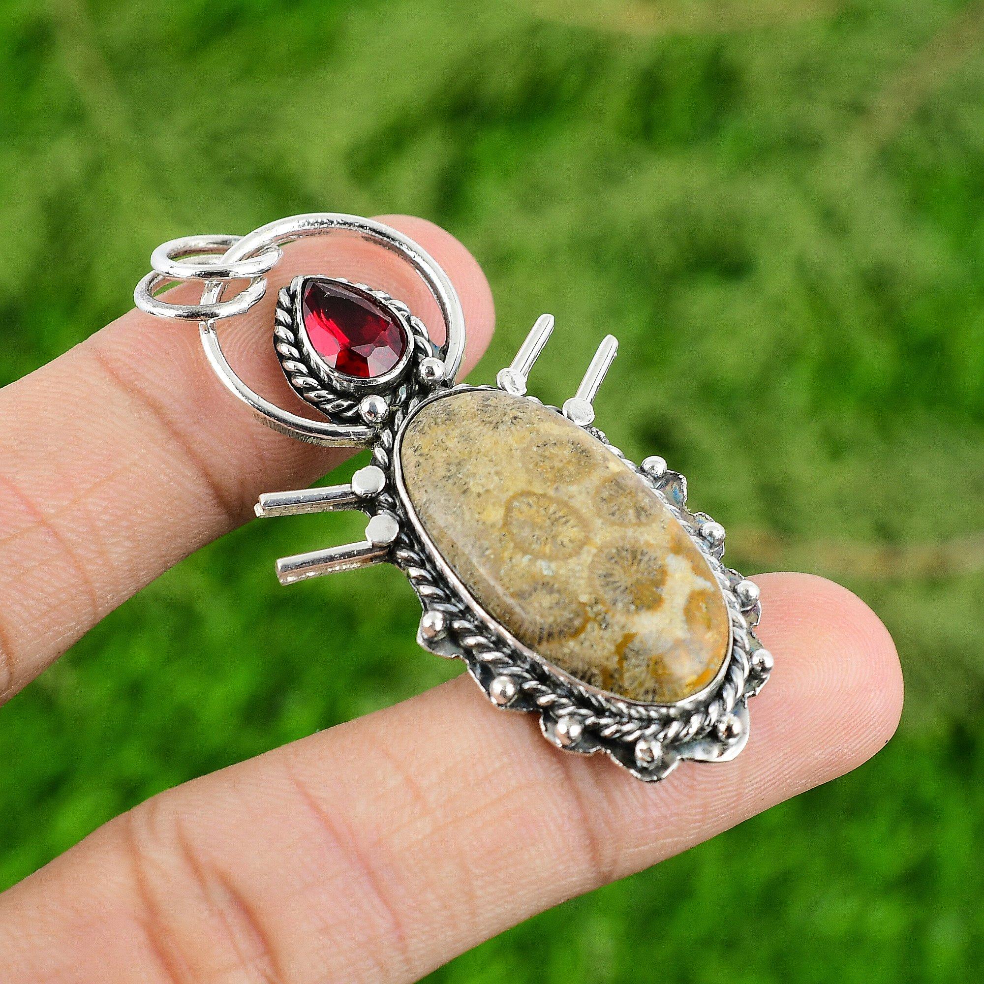 

Подарок на день рождения для нее Подвеска из натурального ископаемого коралла, стерлинговое серебро 925 пробы