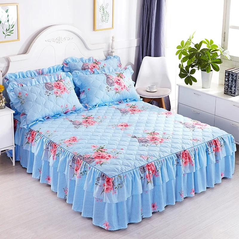 1piece Sheets for Bed Thick Warm Elastic Fitted Queen Mattress Pad Bedspread Bed Skirt Wedding Bedskirt No Pillowcase