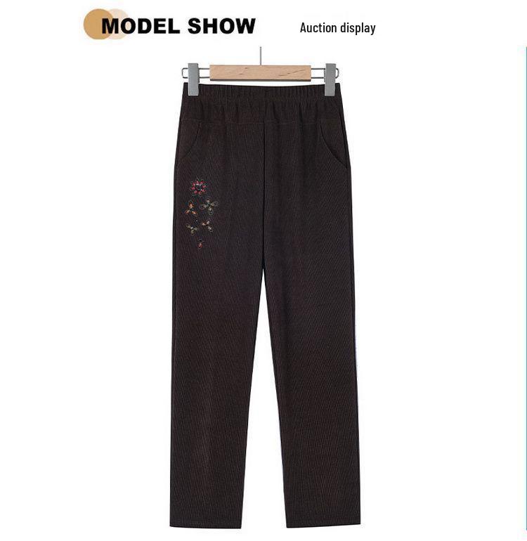 Women's Plus Size High Waist Corduroy Pants for Middle-aged & Elderly - Autumn/Winter, Thickened Velvet, Straight Leg, Mom & Grandma Fit