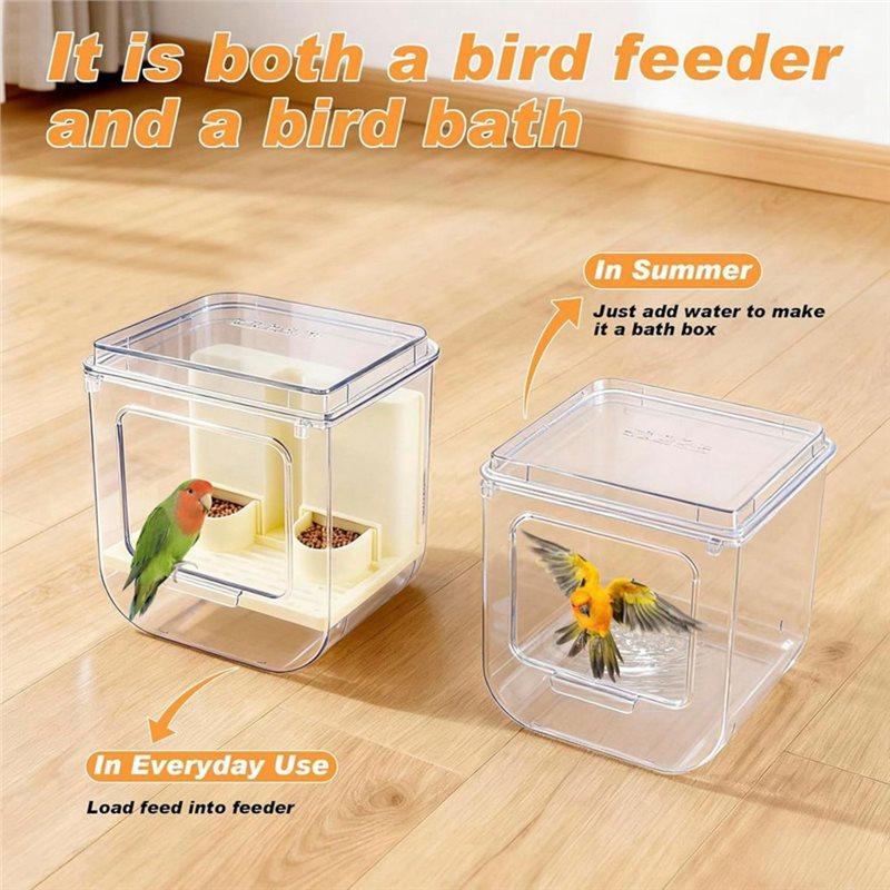 AT19-No Mess Automatic Bird Feeder With Hooks Hanging,Bird Bath For Cage,Multifunctional Bird Food Container Bathing Tubs