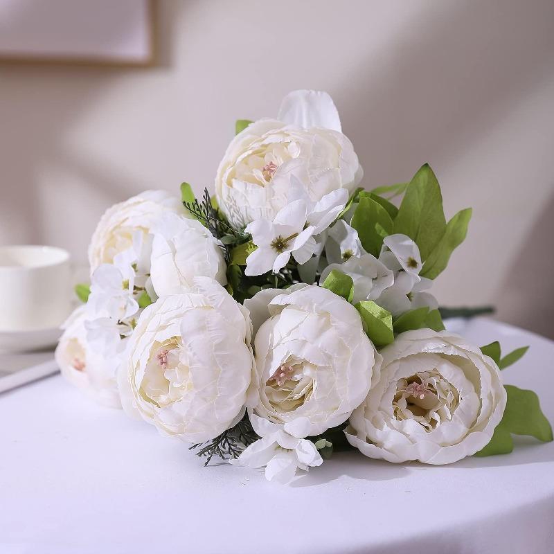 Faux Peony Bouquet 13 Heads Flowers Bud Vintage Artificial Peony 47cm Silk Flowers for Wedding Home Decoration,1pc