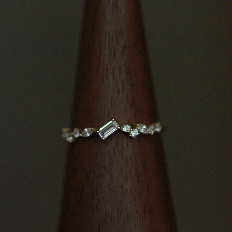 Gold-Plated S925 Sterling Silver Minimalist Zircon Ring - Elegant, Versatile, and Beautiful Finger Ring for Women Size 15 (Hong Kong)