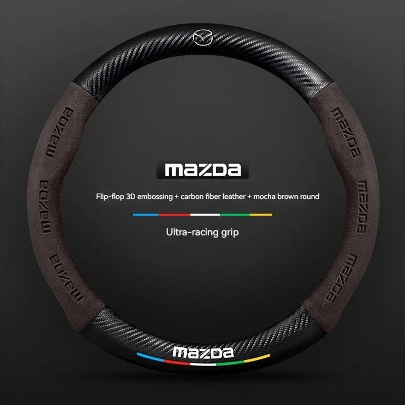 2025 Hot For Mazda 3 5 6 SKYACTIV Axela Atenza CX30 CX5 CX8 CX9 MX5 RX8 RX7 BT50 Carbon Fiber Suede Car Steering Wheel Cover Acc