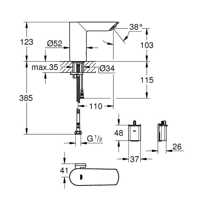 Grohe - bau cosmopolitan e mitigeur lavabo infrarouge 1/2 avec limiteur de température ajustable, chromé (36453000)