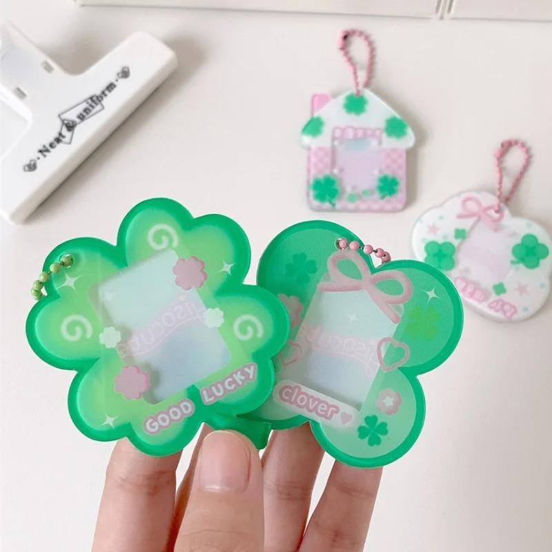 Clover Card Cover, One Inch Student Id Photo Decoration Pendant Key Chain Photo Frame Protection Card Cover