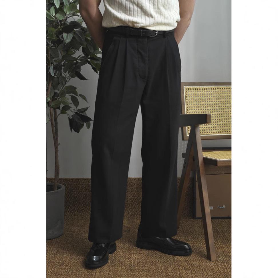 

European Men s Loose Straight Fit Trousers: Double Pleat Casual Workwear for Business Commuting Small