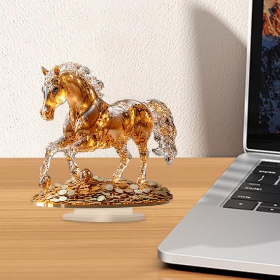 Yousheng Acrylic Horse Centerpiece 2D Flat Coin Horse Ornament Tabletop Horse Decoration for Living Room Bedroom Home Office Desk Shelf