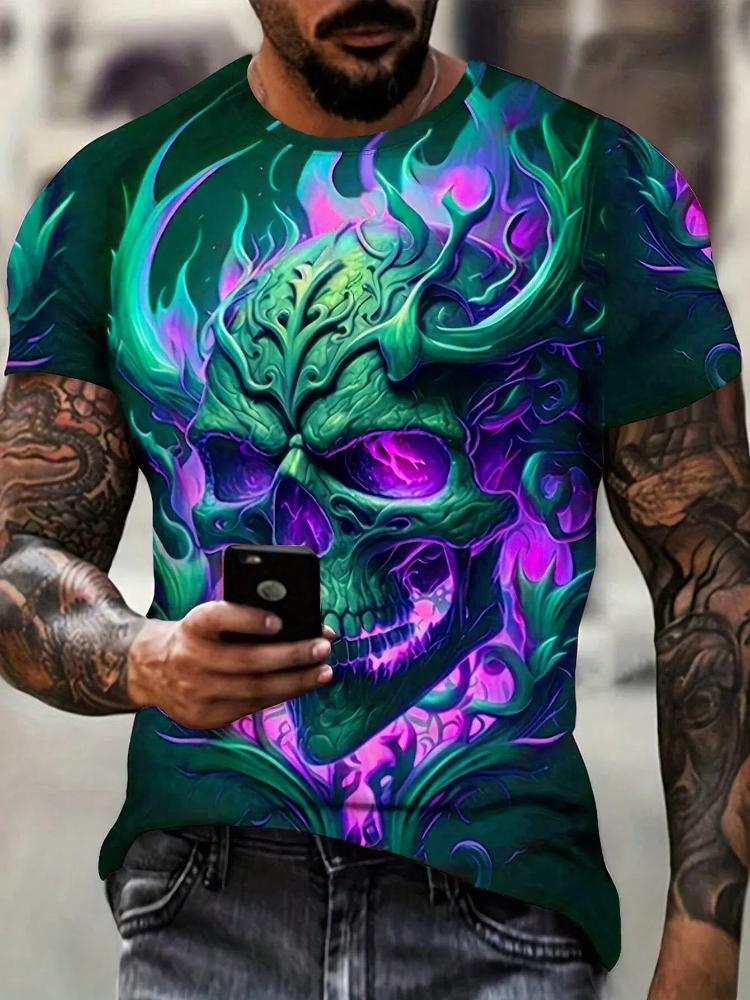 Fashion Men's Skull Graphics 3D Printed Tshirt Short Sleeved T-Shirt For Men Daily Streetwear Tees Tops Crew Neck Casual T-shirt