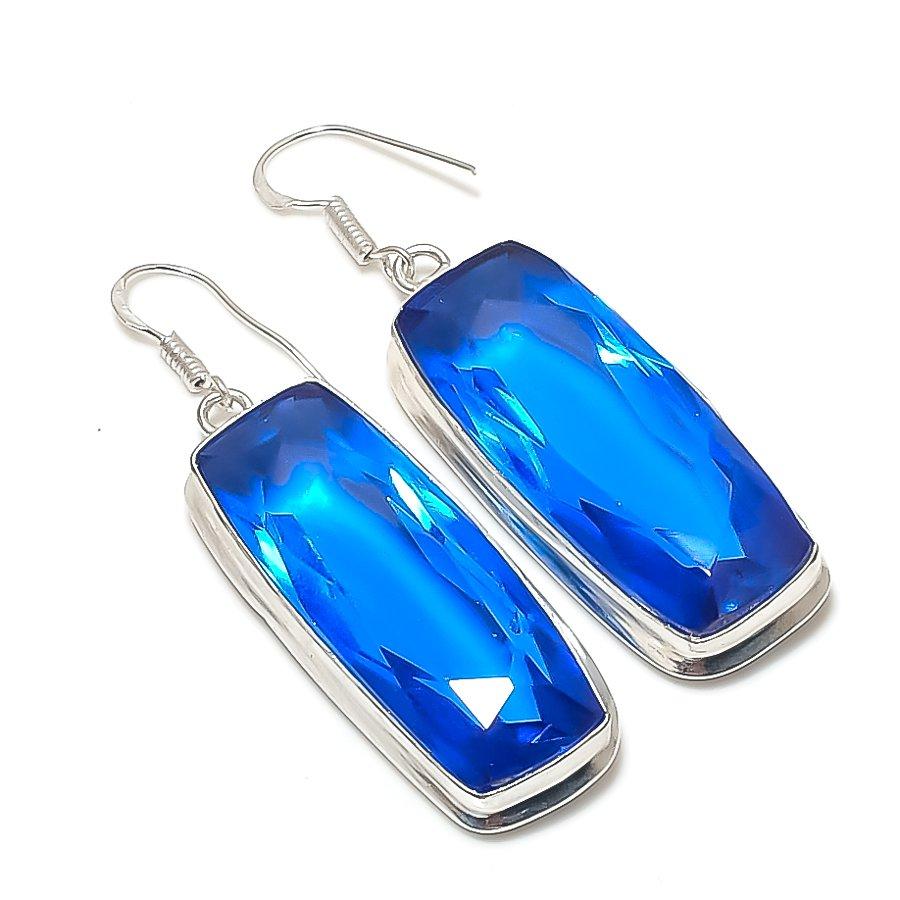 Natural Swiss Blue Topaz Gemstone 925 Sterling Silver Jewelry Earring 2.36 AE-11950