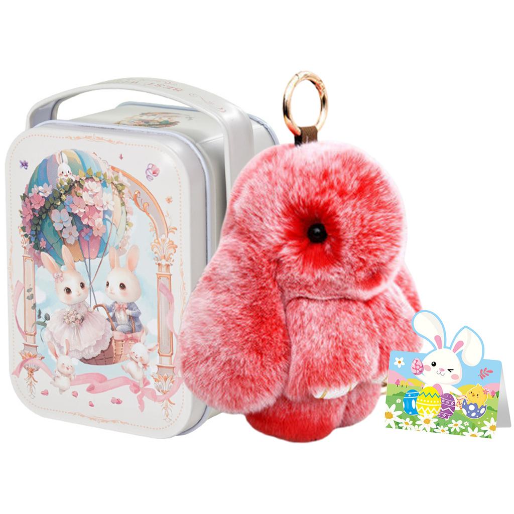Glückskaninchen Schlüsselanhänger mit Blechdose & Grußkarte Niedlicher Plüsch-Kaninchen Schlüsselanhänger für Taschen Rucksäcke Kaninchen Anhänger Ostergeschenke