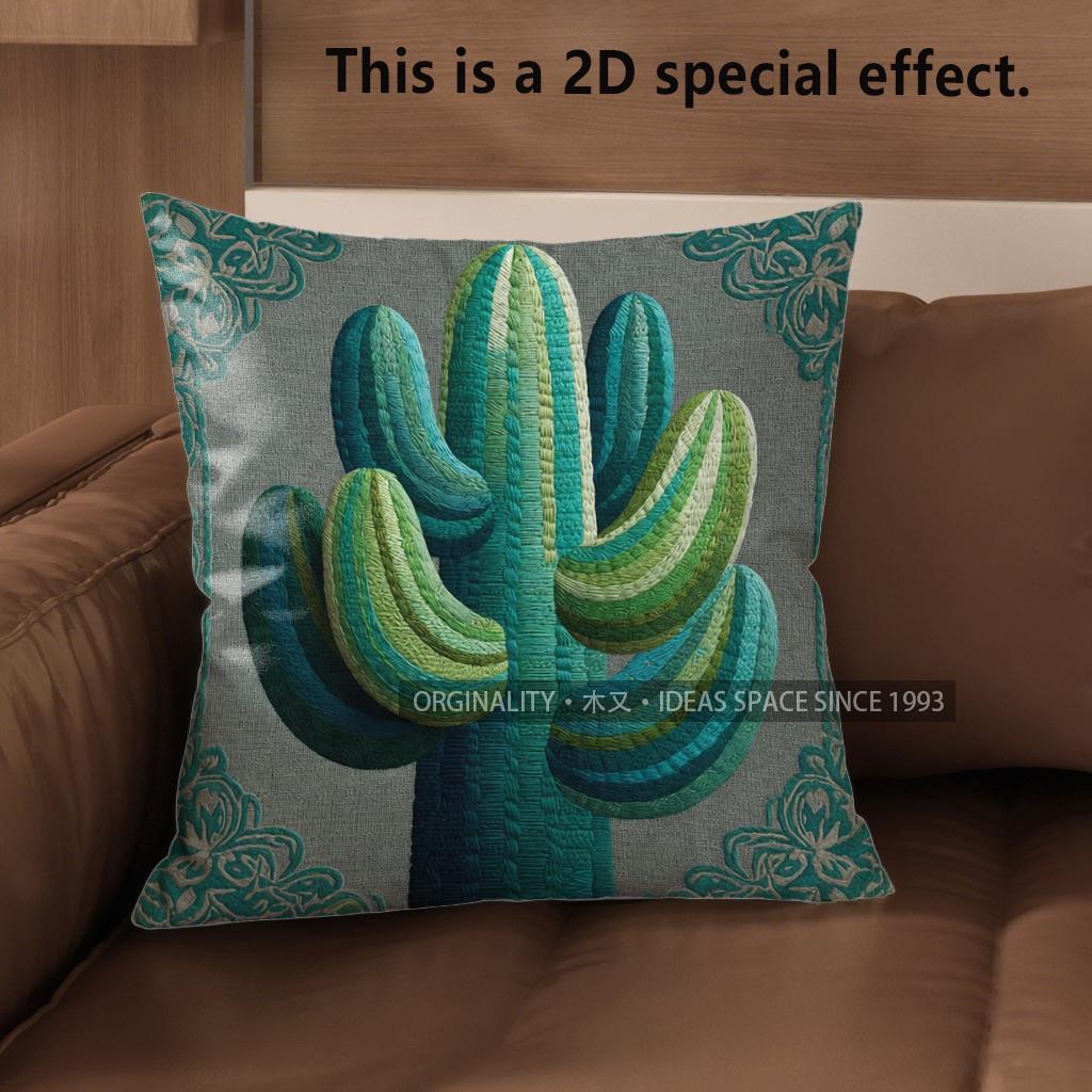 2D Bohemian Cactus Print Throw Pillow Covers Pattern Cushion Cover Suitable For Sofa Bedroom Car Pillow Cover