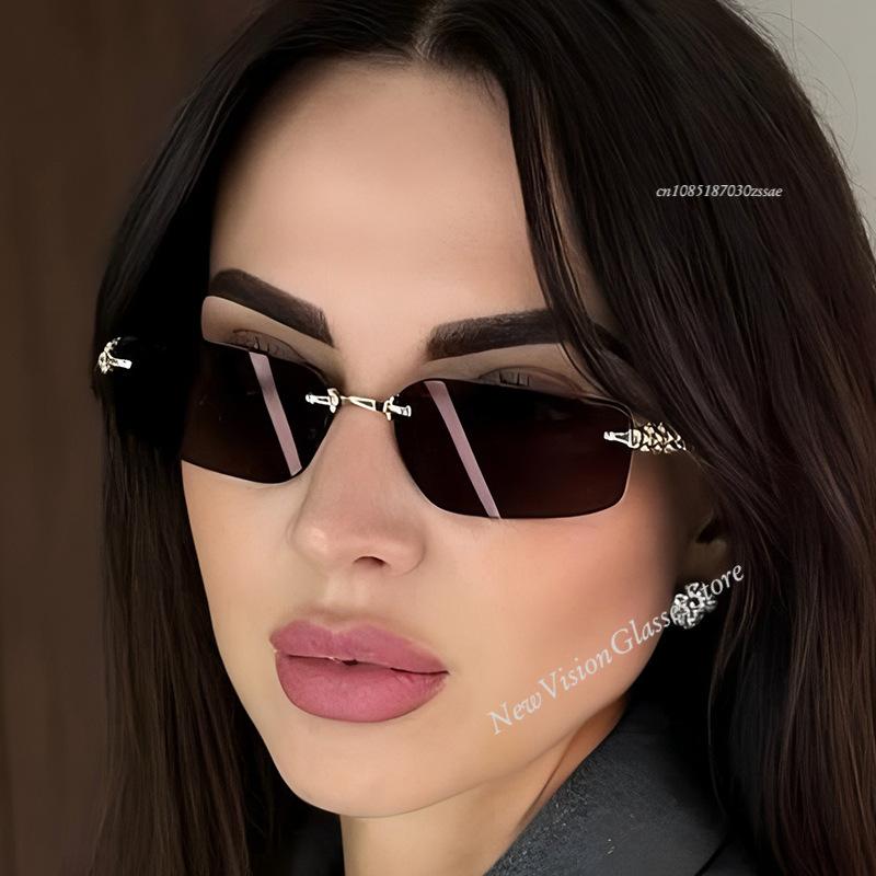 Trendy Borderless Sunglasses Women Luxury Designer Vintage Style Chic Frameless Metal Eyewear