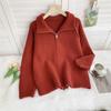 Cross-border Foreign Trade Solid Color Stand-up Neck Zipper Sweater Jacket Autumn and Winter New Loose Thickened Soft Waxy Knitted Cardigan Top