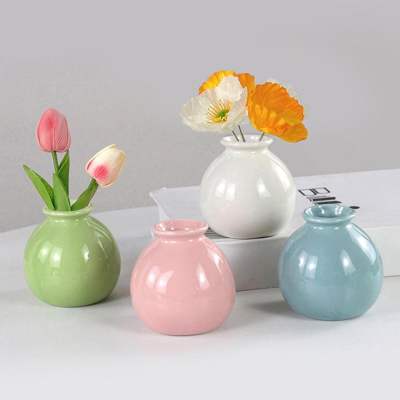 Keramik-Blumenvase, nordische Hydrokulturvasen für die Raumdekoration zu Hause, Mini-Blumenpflanze, weiße Flaschentöpfe, Desktop-Ornament