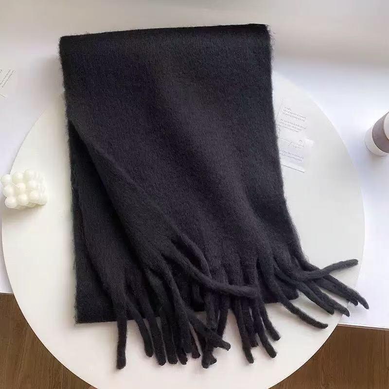 Korean Style Women's Winter Mohair Scarf - Versatile Khaki Plush Neck Warmer