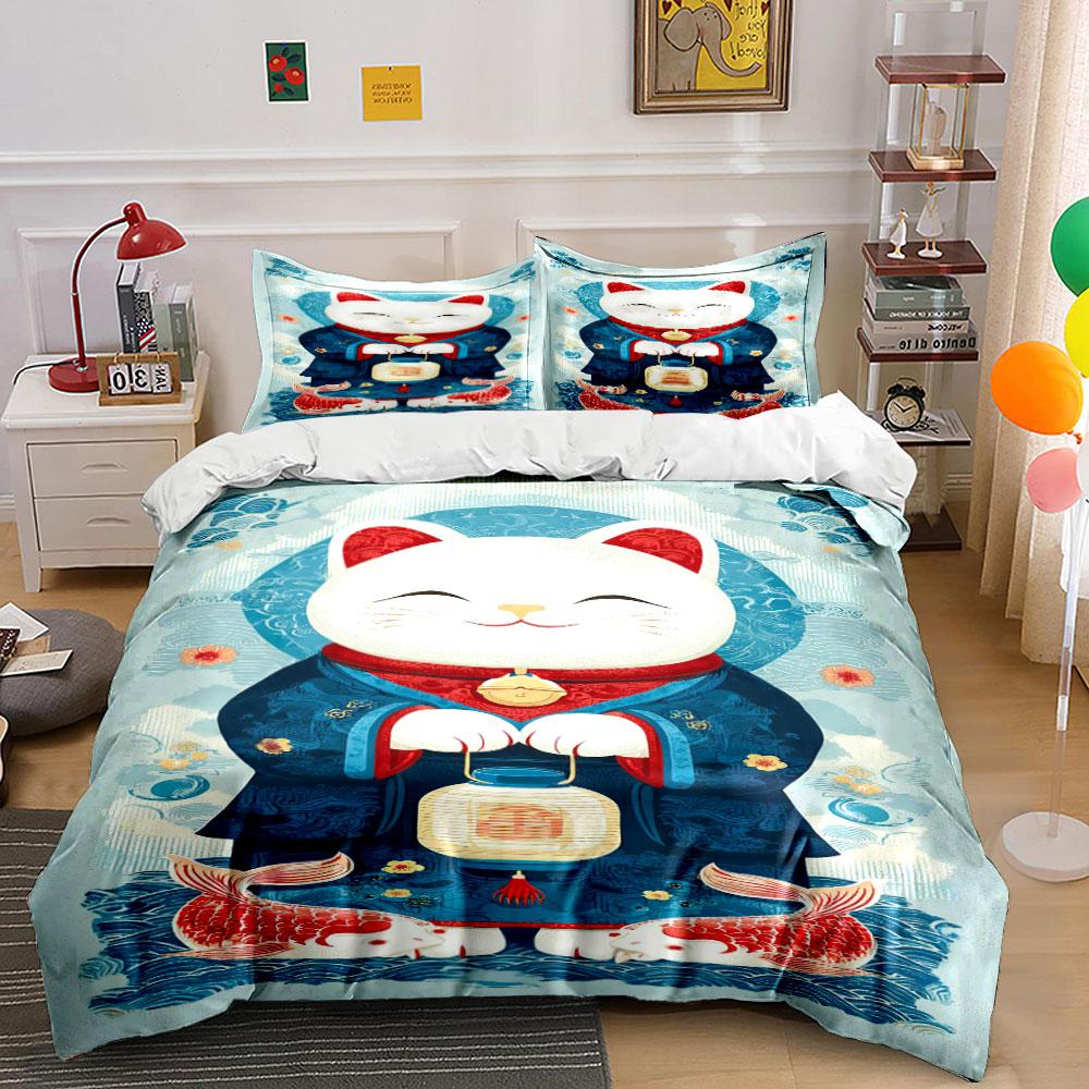 

Smiling cat with koi. Bedding sets Duvet cover sets Duvet covers Pillowcases(1 * Duvet Cover 2 * Pillowcases, without duvet insert) 135x200cm