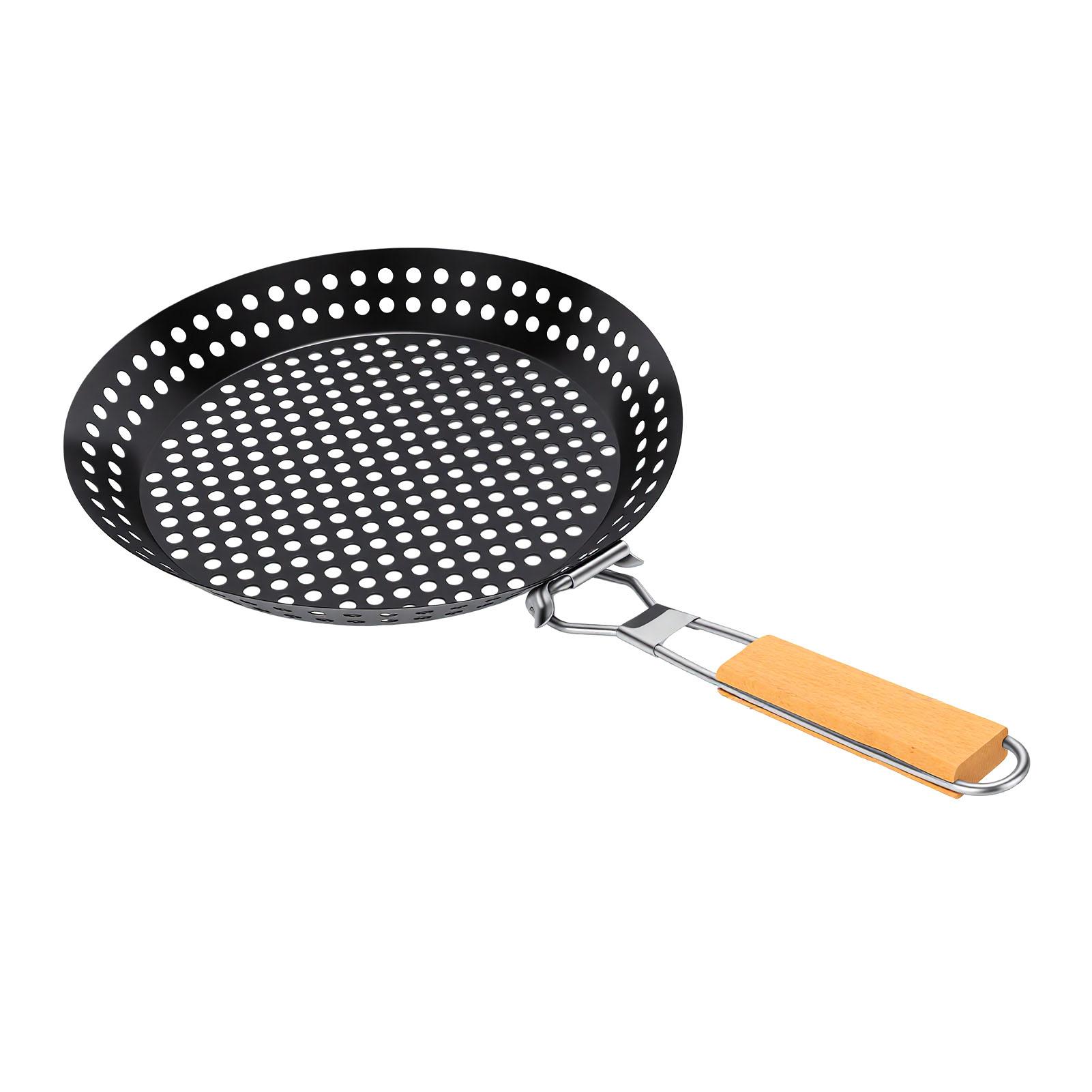 

Grilling Skillet Stainless Steel Round Shape Foldable Vegetable Grill Basket for Camping Commercial