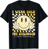 Groovy I Wear Gold For Childhood Cancer Awareness Ribbon T-Shirt