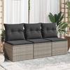 Vidaxl 3-Sitzer Gartensofa mit Kissen, Grau, Polyrattan