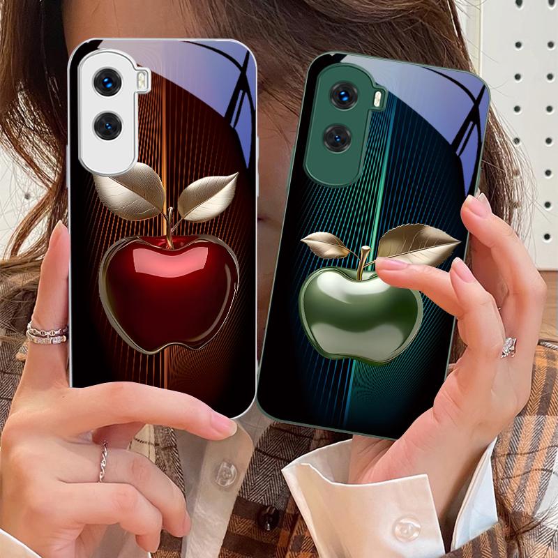 Stripe Gradient Apple Red For Honor 200 90 8X 9X Pro Lite P50 P40 Nova 10 11i P60 Magic4 6 Mate 20 50 Tempered Glass Phone Case