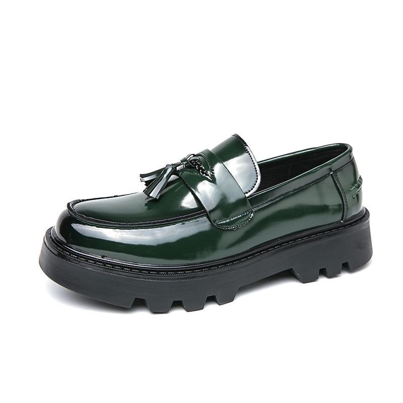 Men's Plus Size Tassel Loafers - 2024 Spring/Autumn, Thick Sole, Height-Enhancing, British Business Casual Platform Leather