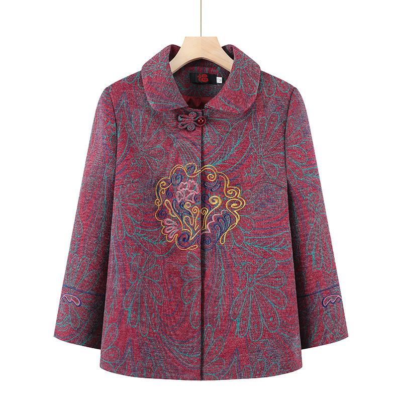 

Spring women s coat lapel old lady clothes long sleeve top 5XL (145-80kg recommended) красный