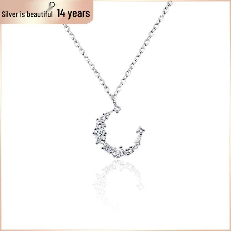 

925 Sterling Silver Irregular Moon Necklace - Korean Style Versatile Jewelry for Christmas Gifts 925 Silver