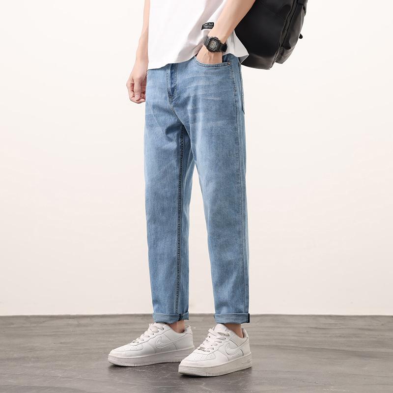 Straight-leg Jeans Summer Thin Trendy Brand Slim Straight-leg Pants Korean Style Trendy Stretch Jeans Men's High Street American Style