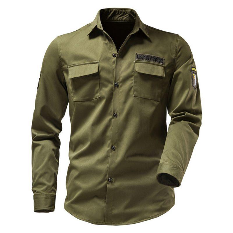 

Multi-Pocket Embroidered Long-Sleeve Shirt Multi-Pocket Long Sleeves Shirt army green M