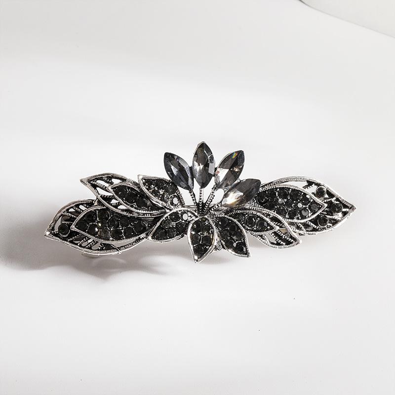 Clip de Primavera de Circonita Blanca Flor de Pedrería Brillante Clip Superior Clip Horizontal Elegante Adorno para el Cabello de Moda para Madres