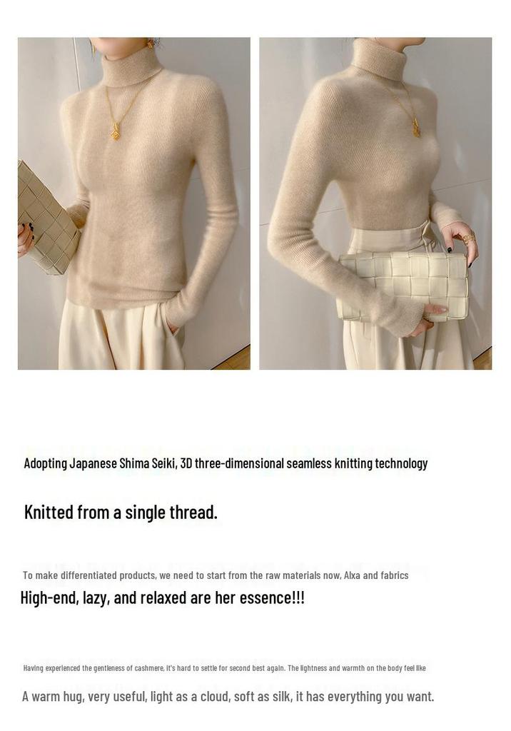 Damen nahtloser Kaschmir-Rollkragenpullover – Figurbetonter Strickpullover für Herbst/Winter