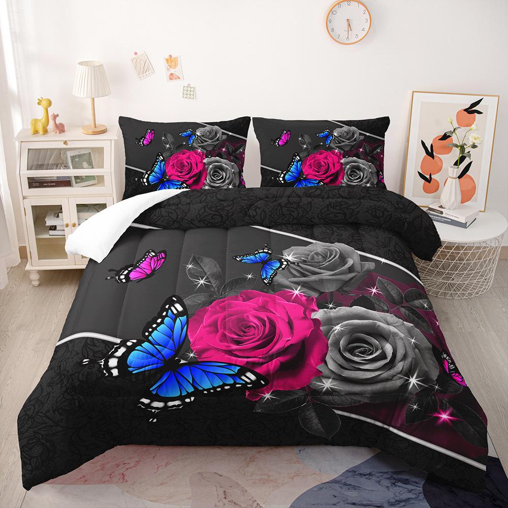 3D Printing Red Rose Flower Duvet Cover Set,Comforter Cover Rose Flower Pattern Bedding Set, Colorful Polyester Quilt Cover Set