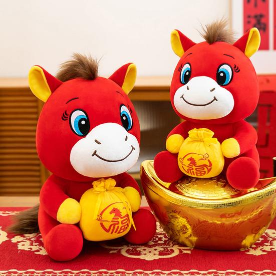Horse Doll Auspicious Meaning PP Cotton Filling Plush Toy Traditional Zodiac Horse Theme Good Luck Doll