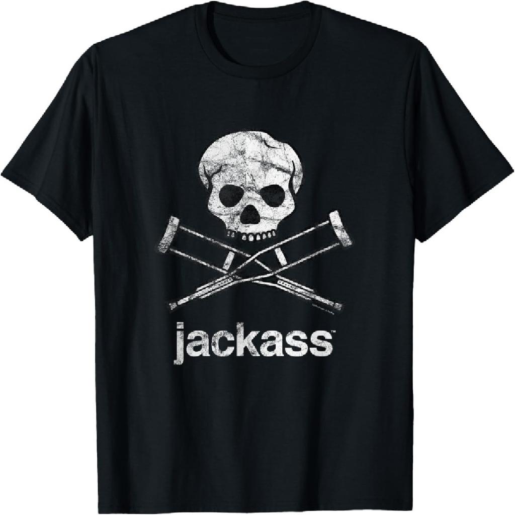 Maglietta con Logo Teschio e Stampelle Jackass