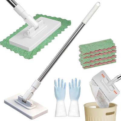 Cloth Changing Mini Mop, Disposable Dust Mop with 4 Reusable Cloths, Convenient No Wash Lazy Mop, Automatic Cloth Changing, No Touch Clip Sweeper