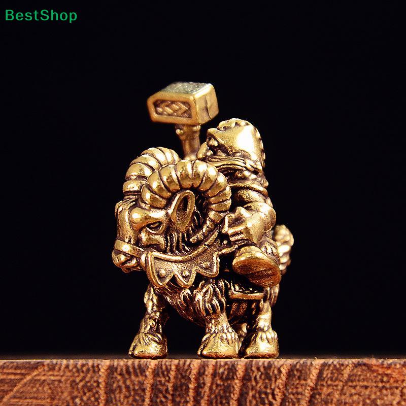 Vintage Brass Miniature Sculpture - Chinese Mythical God Riding Goat Figurine for Desk Decor