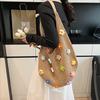 Sac à Bandoulière Bohème au Crochet Sac de Plage Tricoté avec des Fleurs Colorées Sac Cabas Léger Tissé pour Femmes Filles Vacances d'Été Voyage Pique-nique Shopping