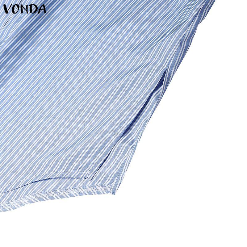 VONDA Two Piece Suit Women Short Sleeve Lapel Neck Tops and Pleated Mini Skirts Sets