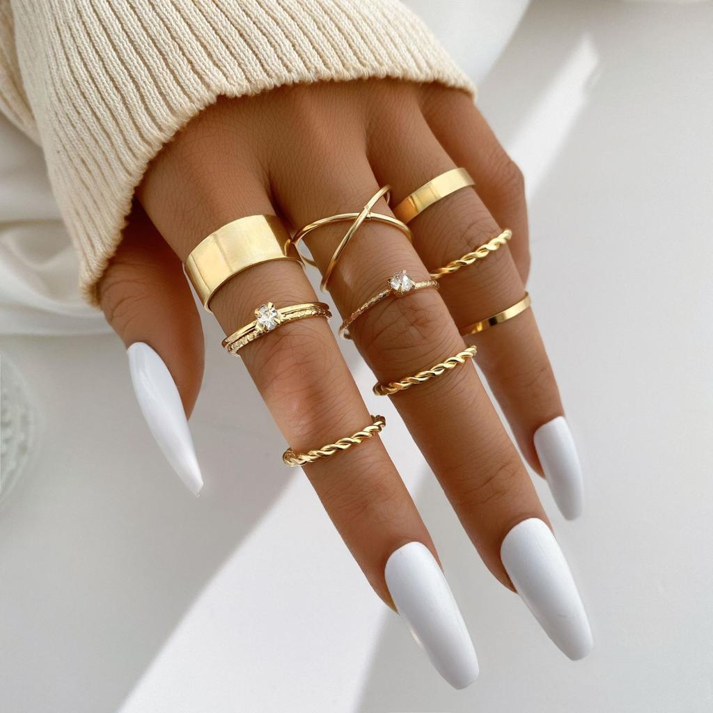 Boho Gold Color Snake Rings Set For Women Vintage Geometric Cross Heart Butterfly Rings Female Finger Rings Trendy Jewelry Gifts
