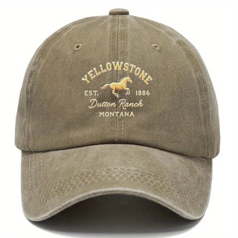 Vintage Yellowstone Cap pc YELLOWSTONE Vintage Baseball Cap Unisex Soft Top Hat with Distressed Washed Look Black with Gol
