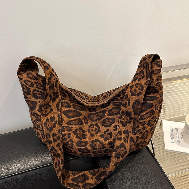 New Premium Textured One-shoulder Student Class Bag Autumn Commuter Leopard Print Tote Bag