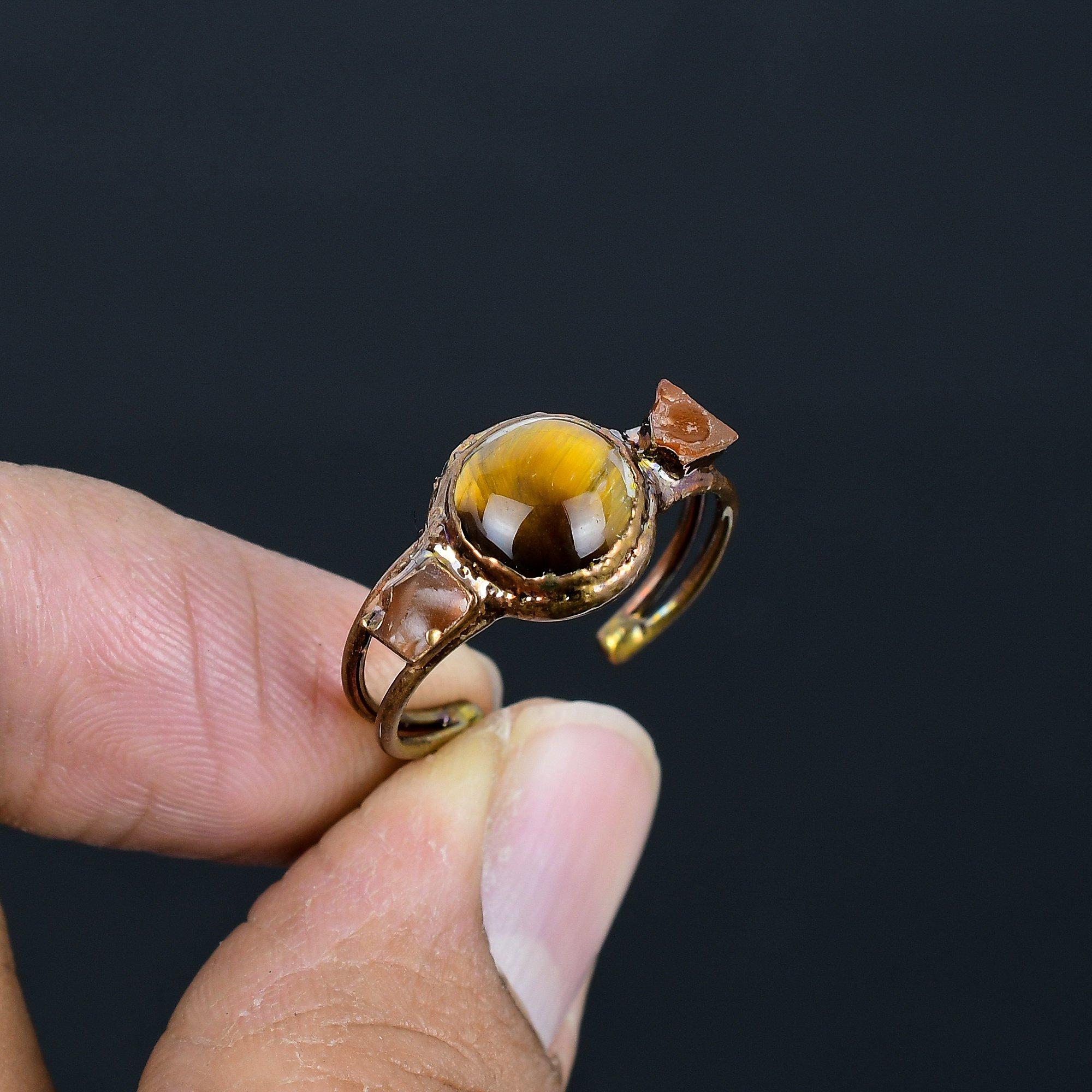 

Кольцо из тигрового глаза ручной работы, кольцо с гальваническим покрытием из меди, антикварное украшение, регулируемое кольцо, подарок на помолвку
