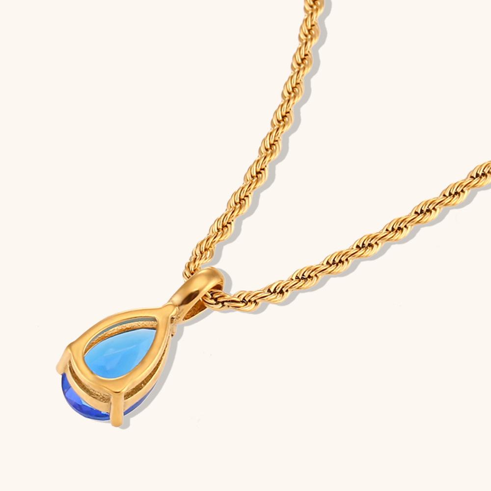Rz Vintage Non-Tarnish Snake Chain Cross Water Drop Pendant Necklace Stainless Steel 18K Gold Plated Birthstone Women's