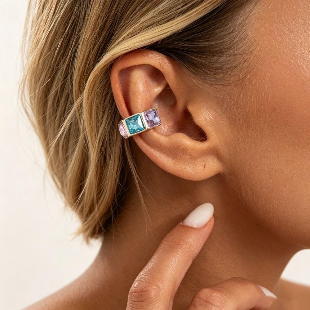 Colorful Crystal Ear Clip Light Luxury Geometric Ear Clip Durable Cartilage Earring Festival Gift