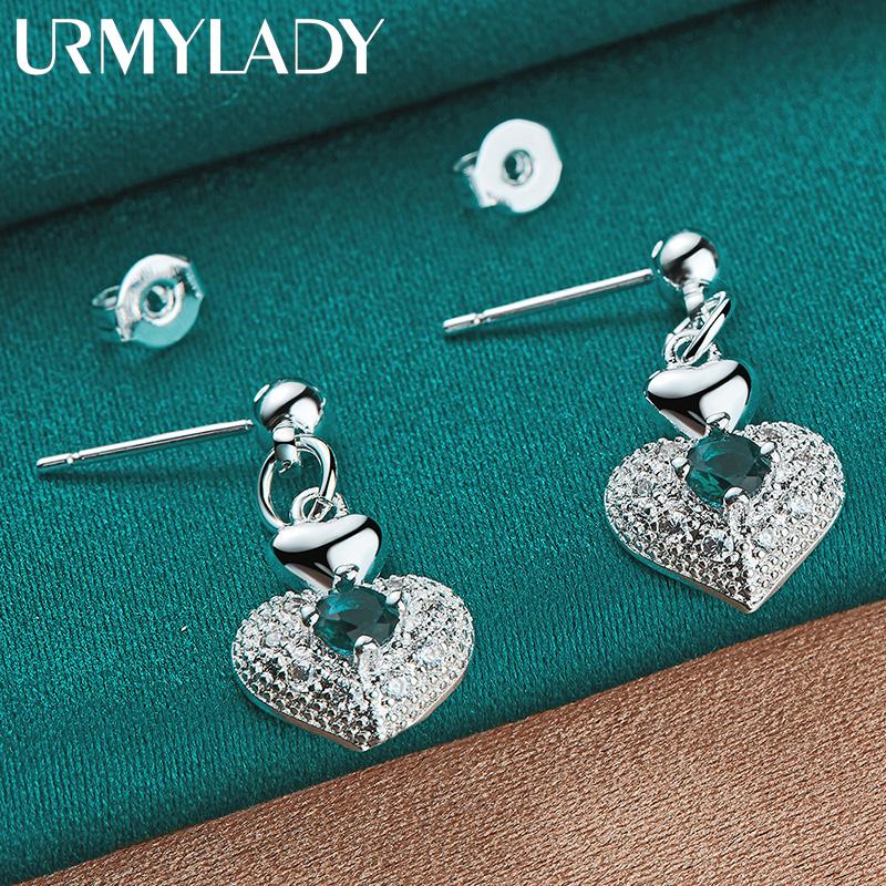 925 Sterling Silver Heart Zircon Stud Earrings For Women Charm Jewelry