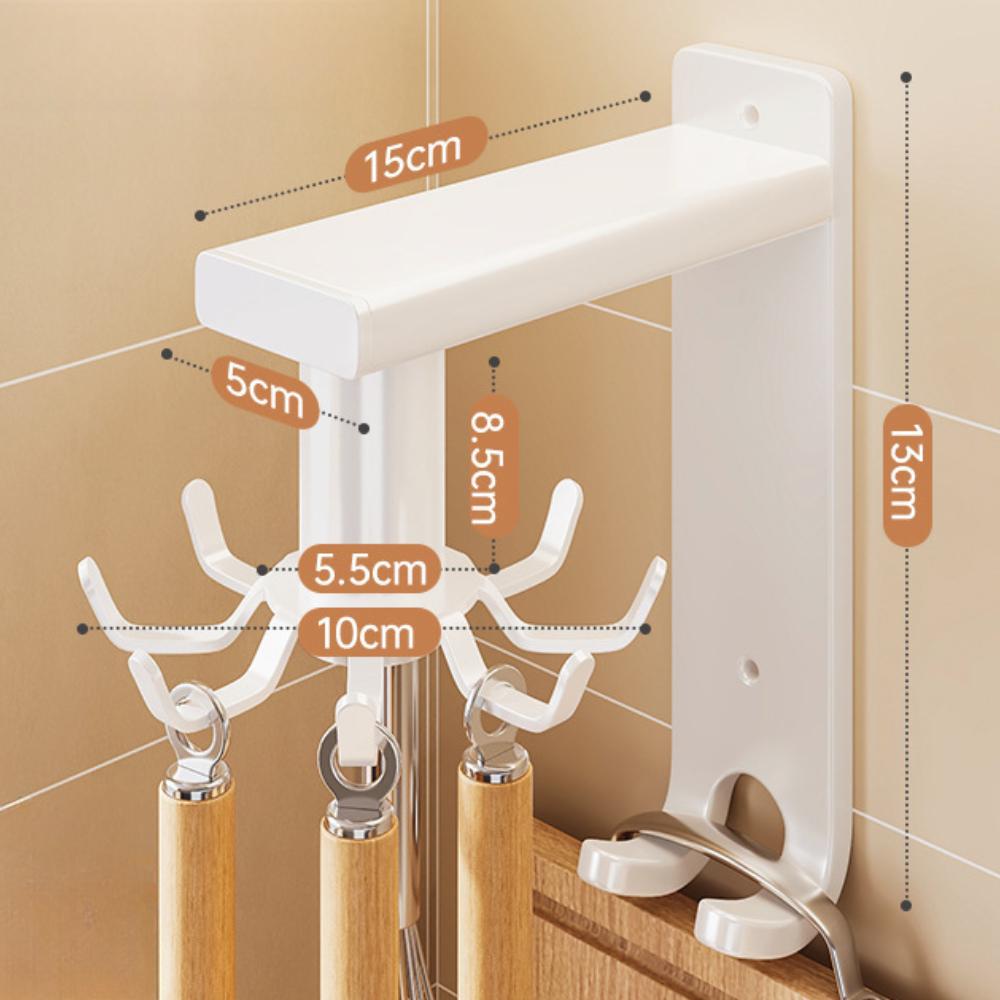 Kitchen Rotating Spatula Spoon Racks Wall Mounted Sliding Hook Shelves No Punching Required Simplicity Kitchenware Storage Shelf