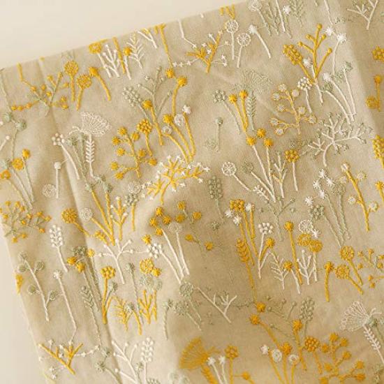 140cm wide x 95cm long premium botanical floral embroidered ramie cotton fabric