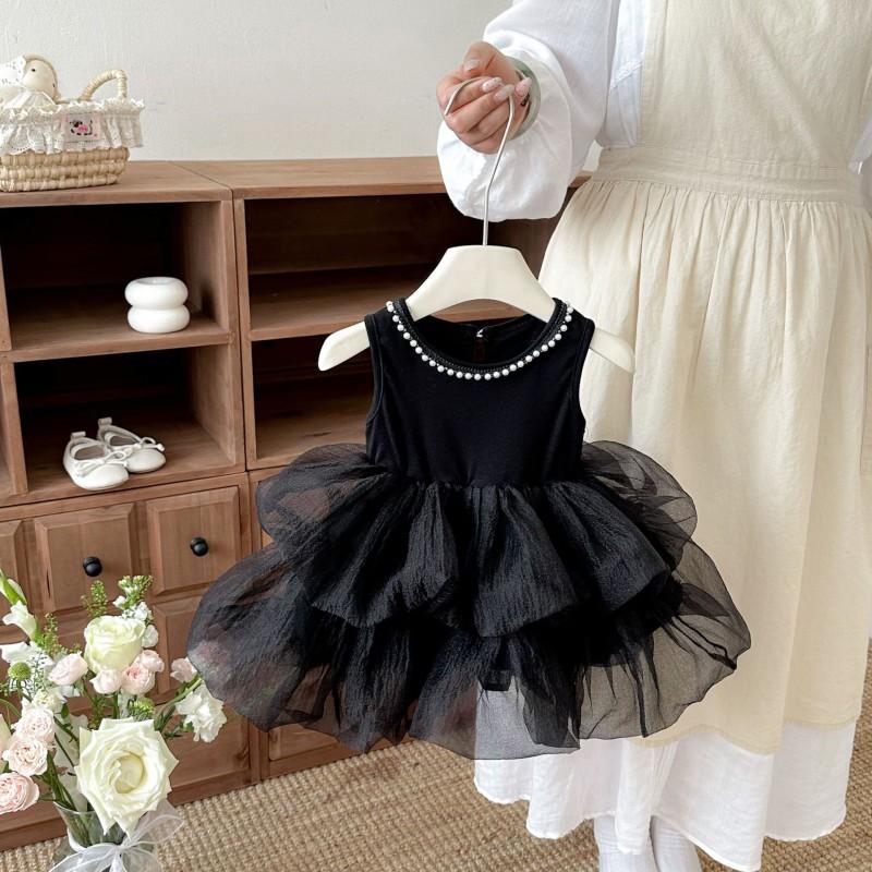 Girls Dress 2026 Cute Princess Style Sleeveless Vest Solid Color Kids