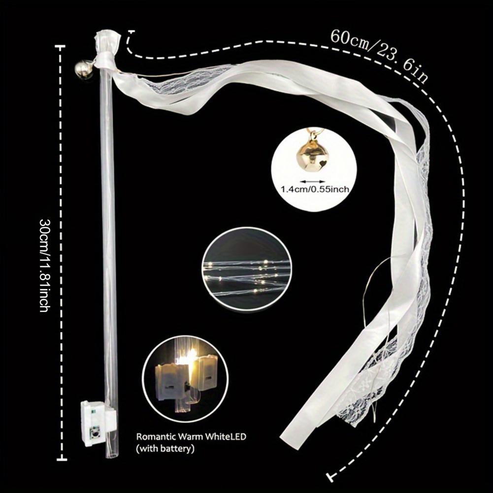 Ribbon Fairy Wand Light-up Wedding Wand Glow Lace And Ribbon Stick with Bell for Wedding Birthday Party New Year Celebration